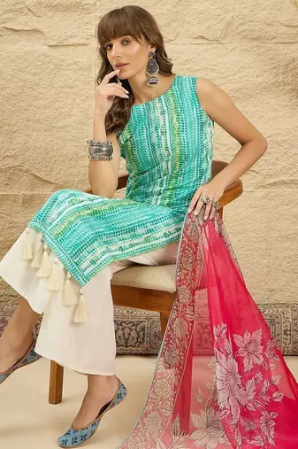 women dyed regular kurta with palazzos & with dupatta