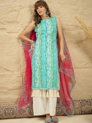 women dyed regular kurta with palazzos & with dupatta 2