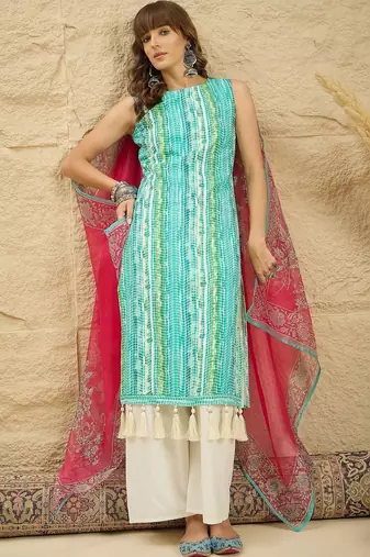 women dyed regular kurta with palazzos & with dupatta