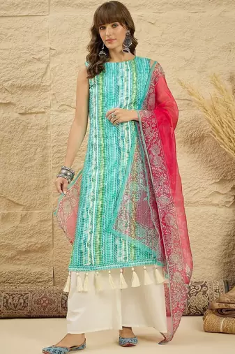 women dyed regular kurta with palazzos & with dupatta