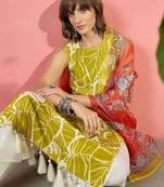 women floral printed regular kurta with palazzos & with dupatta