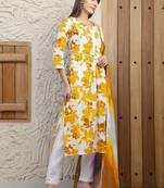 women floral printed regular  cotton kurta with trousers & with dupatta