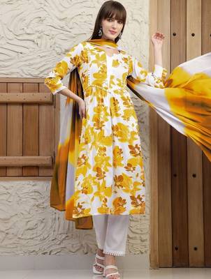 women floral printed regular  cotton kurta with trousers & with dupatta 3