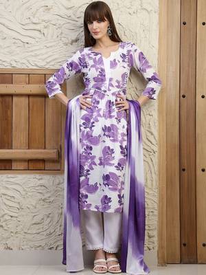 women floral printed empire  cotton kurta with trousers & with dupatta 1