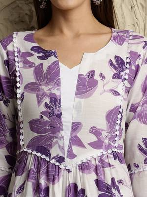 women floral printed empire  cotton kurta with trousers & with dupatta 2