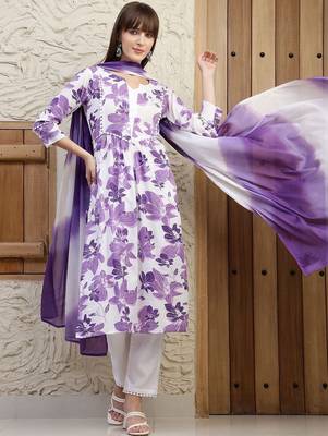 women floral printed empire  cotton kurta with trousers & with dupatta 4