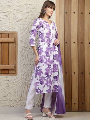 women floral printed empire  cotton kurta with trousers & with dupatta 5