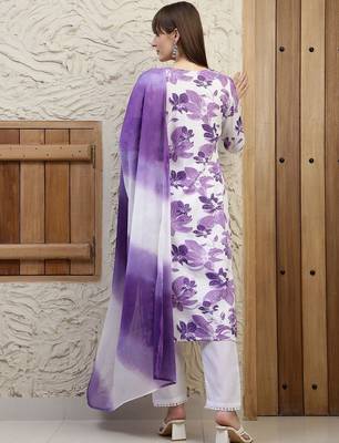 women floral printed empire  cotton kurta with trousers & with dupatta 6