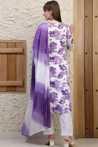 women floral printed empire  cotton kurta with trousers & with dupatta