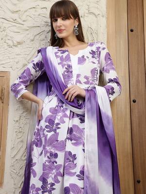 women floral printed empire  cotton kurta with trousers & with dupatta 7