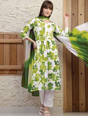 women floral printed regular  cotton kurta with trousers & with dupatta 1