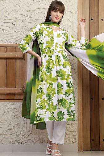 women floral printed regular  cotton kurta with trousers & with dupatta
