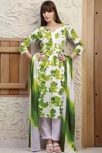 women floral printed regular  cotton kurta with trousers & with dupatta