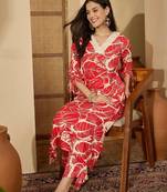women floral printed v-neck thread work kurta with palazzos