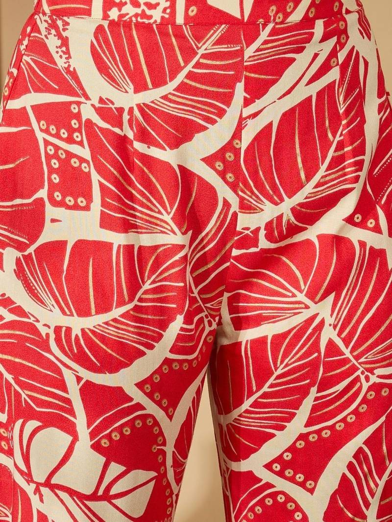women floral printed v-neck thread work kurta with palazzos