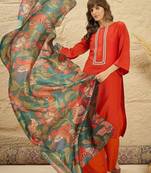 women regular thread work kurta with palazzos & with dupatta