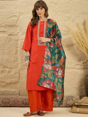 women regular thread work kurta with palazzos & with dupatta 2