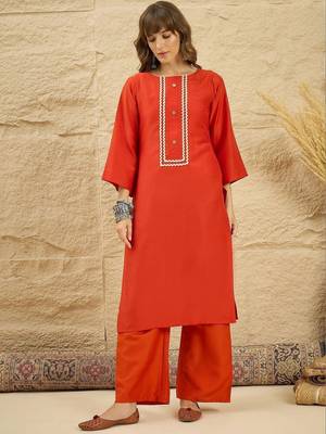 women regular thread work kurta with palazzos & with dupatta 5