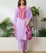 women ethnic motifs embroidered regular thread work kurta with trousers & with dupatta