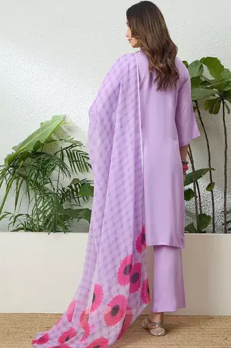 women ethnic motifs embroidered regular thread work kurta with trousers & with dupatta