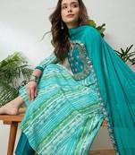 women leheriya printed regular zardozi kurta with trousers & with dupatta