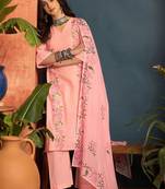 women cotton floral embroidered thread work kurta with palazzos & dupatta