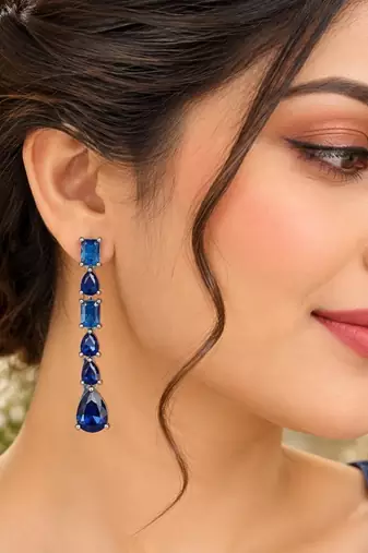 Blue ad & agate stone earrings | rhodium plated
