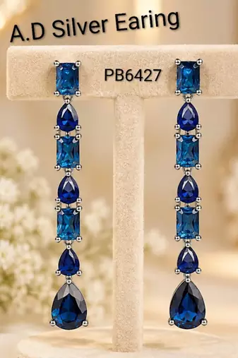 Blue ad & agate stone earrings | rhodium plated