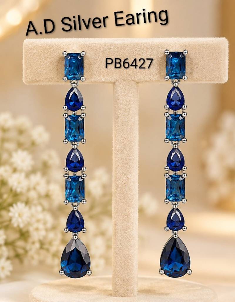 Blue ad & agate stone earrings | rhodium plated