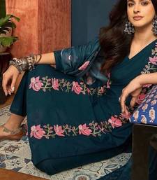 women cotton floral embroidered thread work kurta with palazzos & dupatta