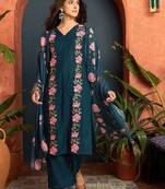 women cotton floral embroidered thread work kurta with palazzos & dupatta