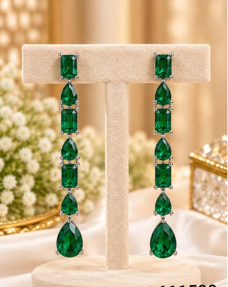 Green ad & agate stone earrings | rhodium plated