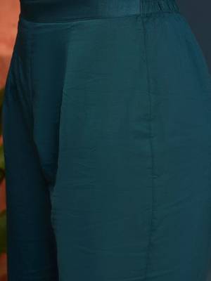 women cotton floral embroidered thread work kurta with palazzos & dupatta 7