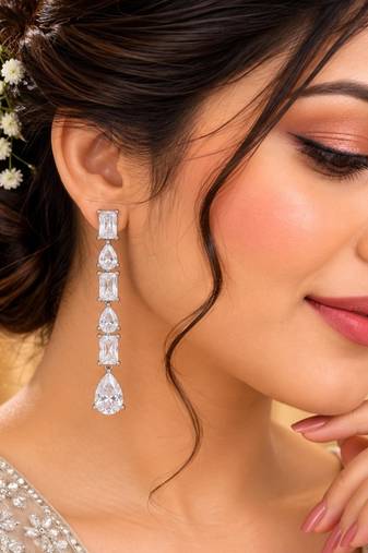 White ad & agate stone earrings | rhodium plated