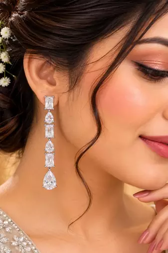 White ad & agate stone earrings | rhodium plated