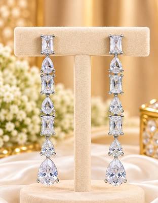 White ad & agate stone earrings | rhodium plated 2