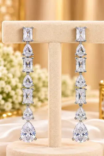 White ad & agate stone earrings | rhodium plated