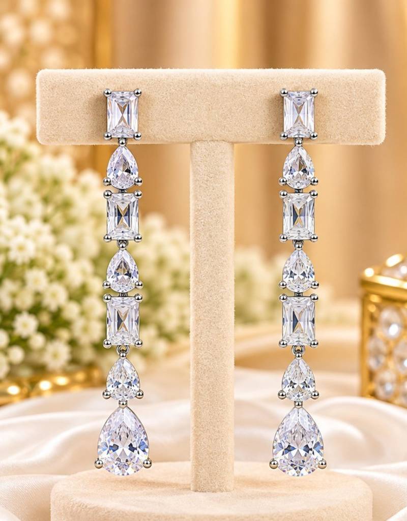 White ad & agate stone earrings | rhodium plated