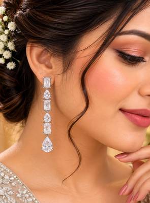 White ad & agate stone earrings | rhodium plated 3