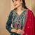 women leheriya dyed regular thread work kurta with trousers & with dupatta