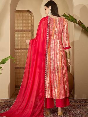 women ethnic motifs printed empire thread work kurta with trousers & with dupatta 5