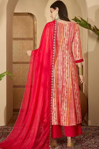 women ethnic motifs printed empire thread work kurta with trousers & with dupatta