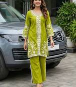women ethnic motifs embroidered regular zardozi kurta with palazzos