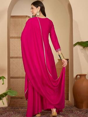 women ethnic motifs embroidered regular thread work kurta with palazzos & with dupatta 7