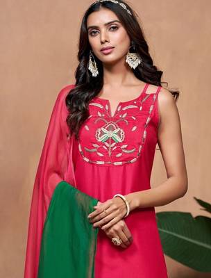 women ethnic motifs embroidered regular thread work kurta with sharara & with dupatta 3
