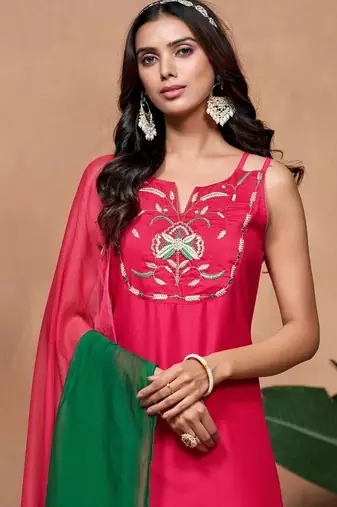 women ethnic motifs embroidered regular thread work kurta with sharara & with dupatta