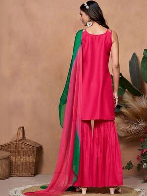 women ethnic motifs embroidered regular thread work kurta with sharara & with dupatta 6