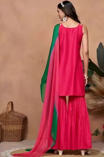women ethnic motifs embroidered regular thread work kurta with sharara & with dupatta