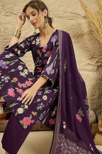 women floral printed regular  cotton kurta with palazzos & with dupatta