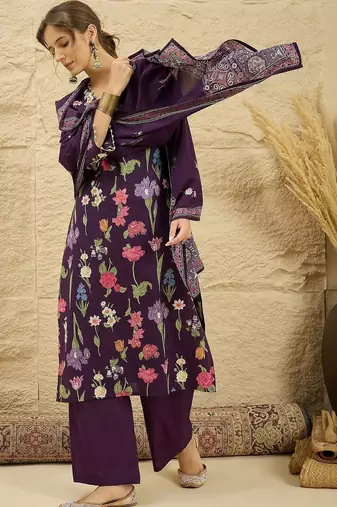 women floral printed regular  cotton kurta with palazzos & with dupatta